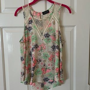 ASTR neon floral lace hi-lo tank top L